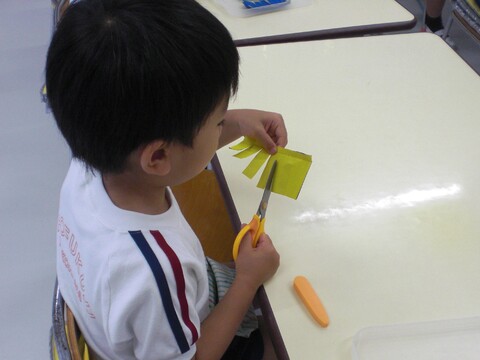 切りすぎないように気をつけて切るよ（年中）